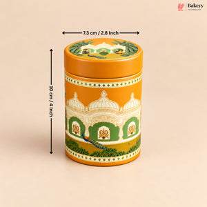 Traditional Printed Round Tin Jar with Lid | 2 Designs & 2 Sizes | Pack of 4