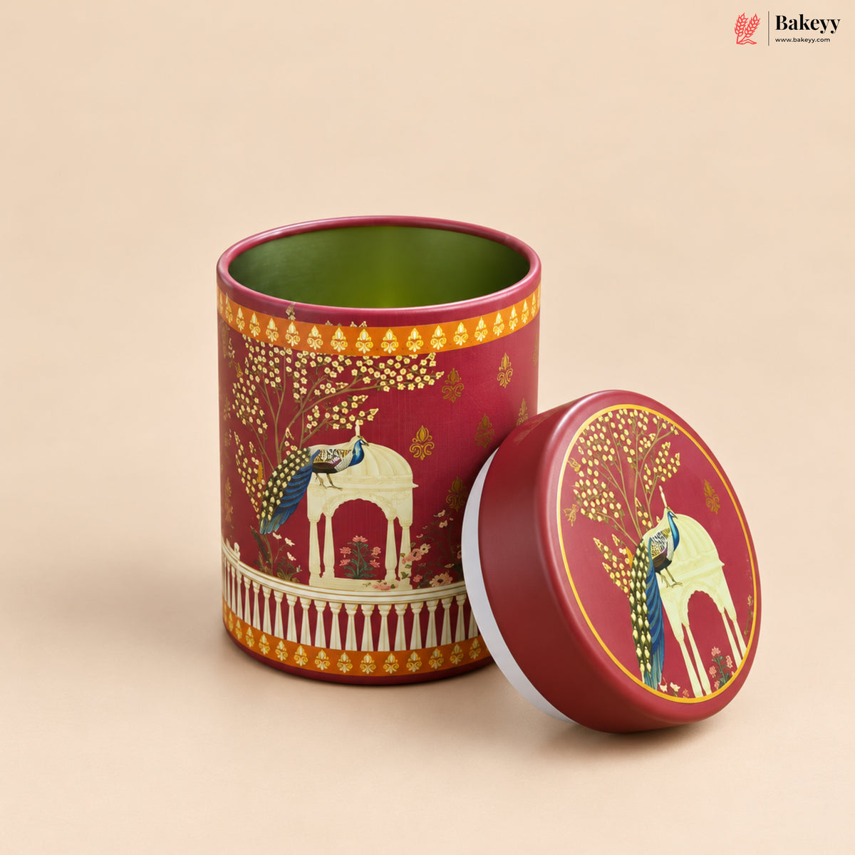 Traditional Printed Round Tin Jar with Lid | 2 Designs & 2 Sizes | Pack of 4