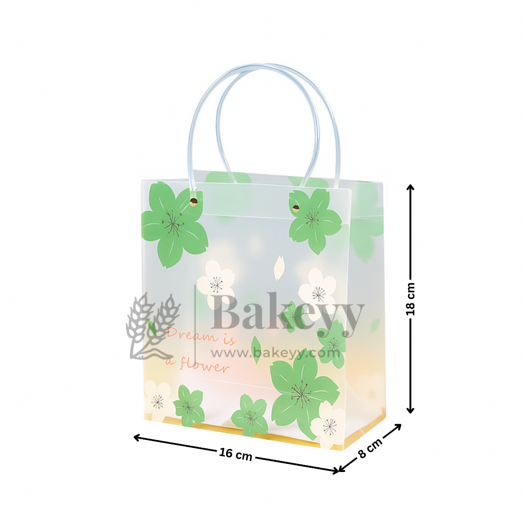 Dream Flower Frosted Transparent Gift Bags With Handle | Pack of 10
