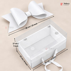 Transparent Lid Gift Hamper Box with Bow & Handle | Multiple Sizes | Pink & White | Pack of 5