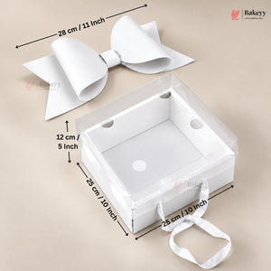 Transparent Lid Gift Hamper Box with Bow & Handle | Multiple Sizes | Pink & White | Pack of 5