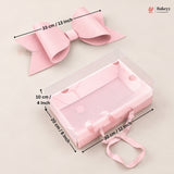 Transparent Lid Gift Hamper Box with Bow & Handle | Multiple Sizes | Pink & White | Pack of 5