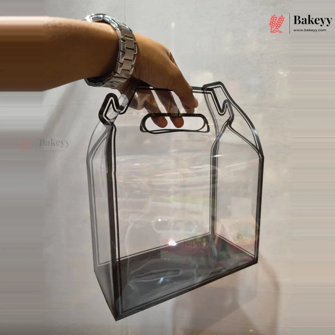 Transparent PVC Carry Bag with Handle | Black & White Border | 2 Sizes Available | Pack of 12