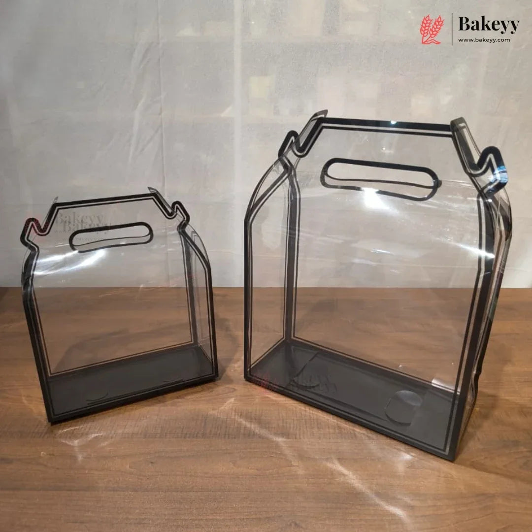 Transparent PVC Carry Bag with Handle | Black & White Border | 2 Sizes Available | Pack of 12