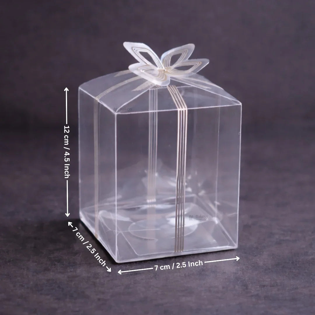 Transparent PVC Gift Box with Gold & Silver Bow Top | Premium Clear Goodie Box | 3 Sizes Available | Pack of 10