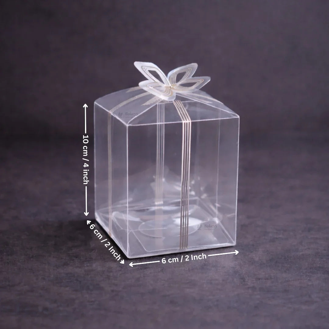 Transparent PVC Gift Box with Gold & Silver Bow Top | Premium Clear Goodie Box | 3 Sizes Available | Pack of 10