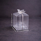 Transparent PVC Gift Box with Gold & Silver Bow Top | Premium Clear Goodie Box | 3 Sizes Available | Pack of 10
