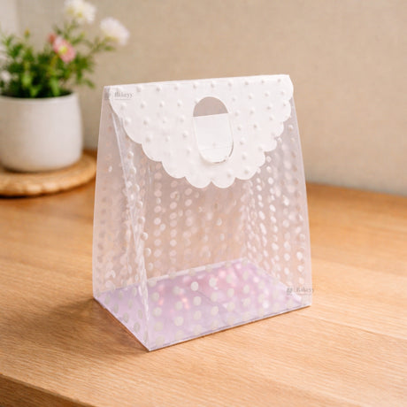 Transparent PVC Polka Dot Gift Bag Shape Goodie Box | Decorative Favor Packaging | 2 Colors Available | Pack of 10