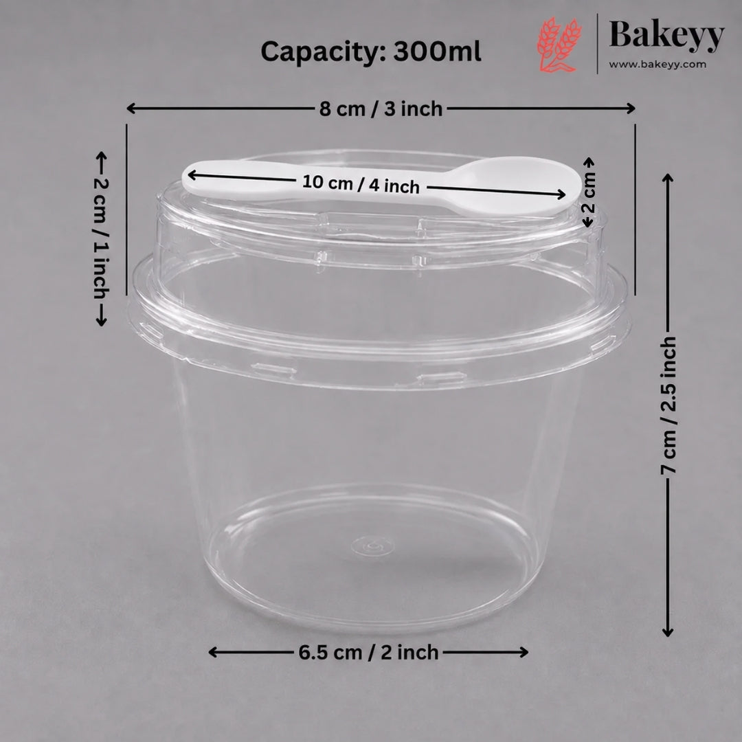Transparent Plastic Serving & Storage Container with Spoon | Multiple Capacities | Pack of 50