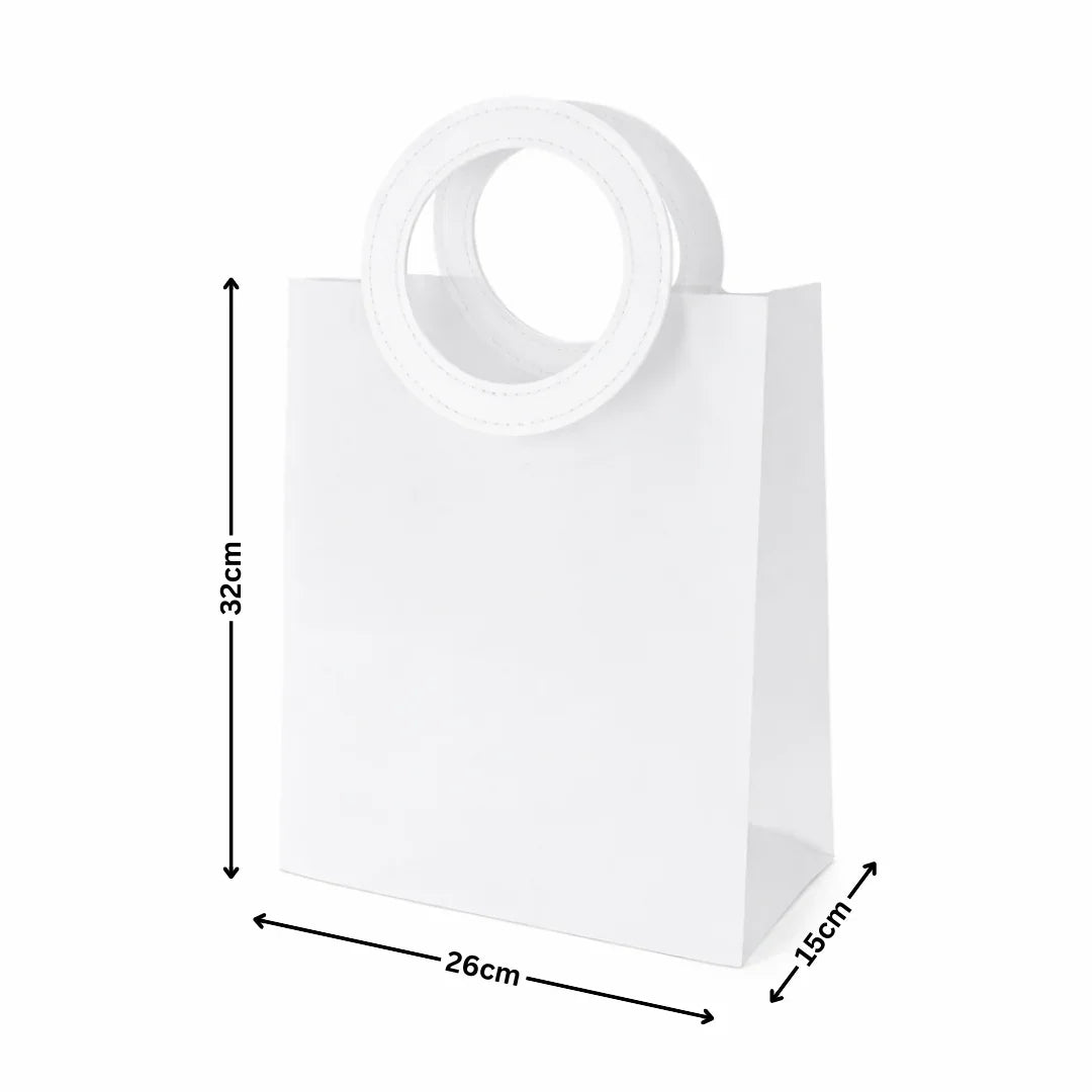 Transparent Bags With Leather Style White Colour Handles | Pack of 12