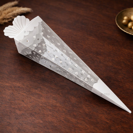 Transparent Cone Shape PVC Dry Fruit & Snack Packing Pouches | Decorative Goodie & Gift Packaging | Pack of 10