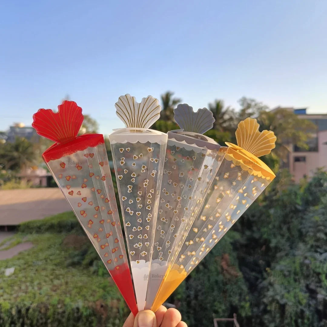 Transparent Cone Shape PVC Dry Fruit & Snack Packing Pouches | Decorative Goodie & Gift Packaging | Pack of 10