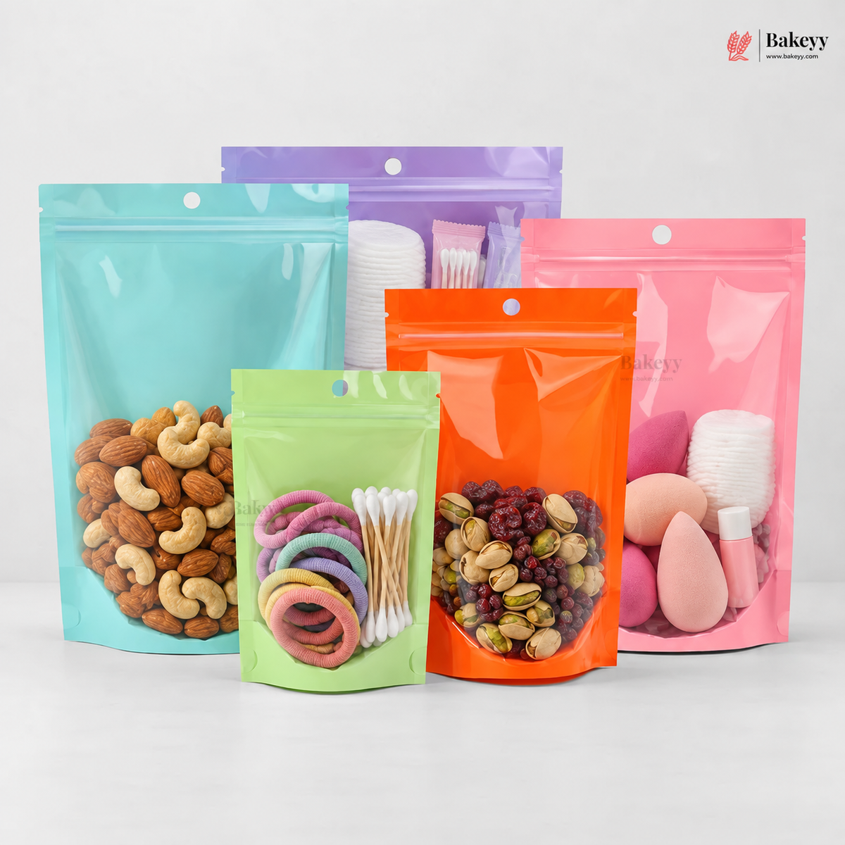 Transparent Front with Pastel Stand-Up Ziplock Pouch | Multiple Colors | Pack of 100
