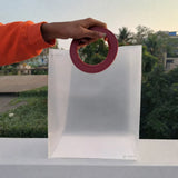 Transparent Bags With Leather Style Maroon Colour Handles | Pack of 12