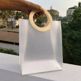 Transparent Bags With Leather Style Beige Colour Handles | Pack of 12