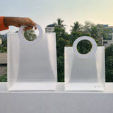 Transparent Bags With Leather Style White Colour Handles | Pack of 12