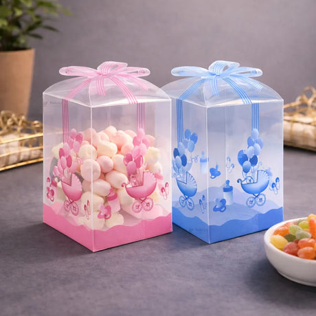 Transparent PVC Baby Shower Goodie Box | Baby Theme Gift & Favor Packaging | Available in 2 Colors | Pack of 10