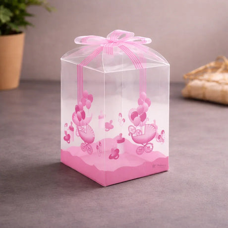 Transparent PVC Baby Shower Goodie Box | Baby Theme Gift & Favor Packaging | Available in 2 Colors | Pack of 10