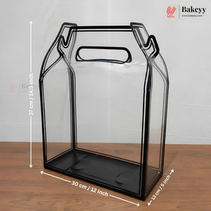 Transparent PVC Carry Bag with Handle | Black & White Border | 2 Sizes Available | Pack of 12