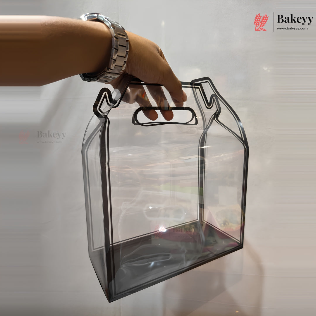 Transparent PVC Carry Bag with Handle | Black & White Border | 2 Sizes Available | Pack of 12
