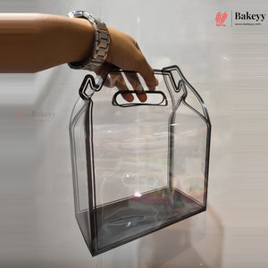 Transparent PVC Carry Bag with Handle | Black & White Border | 2 Sizes Available | Pack of 12