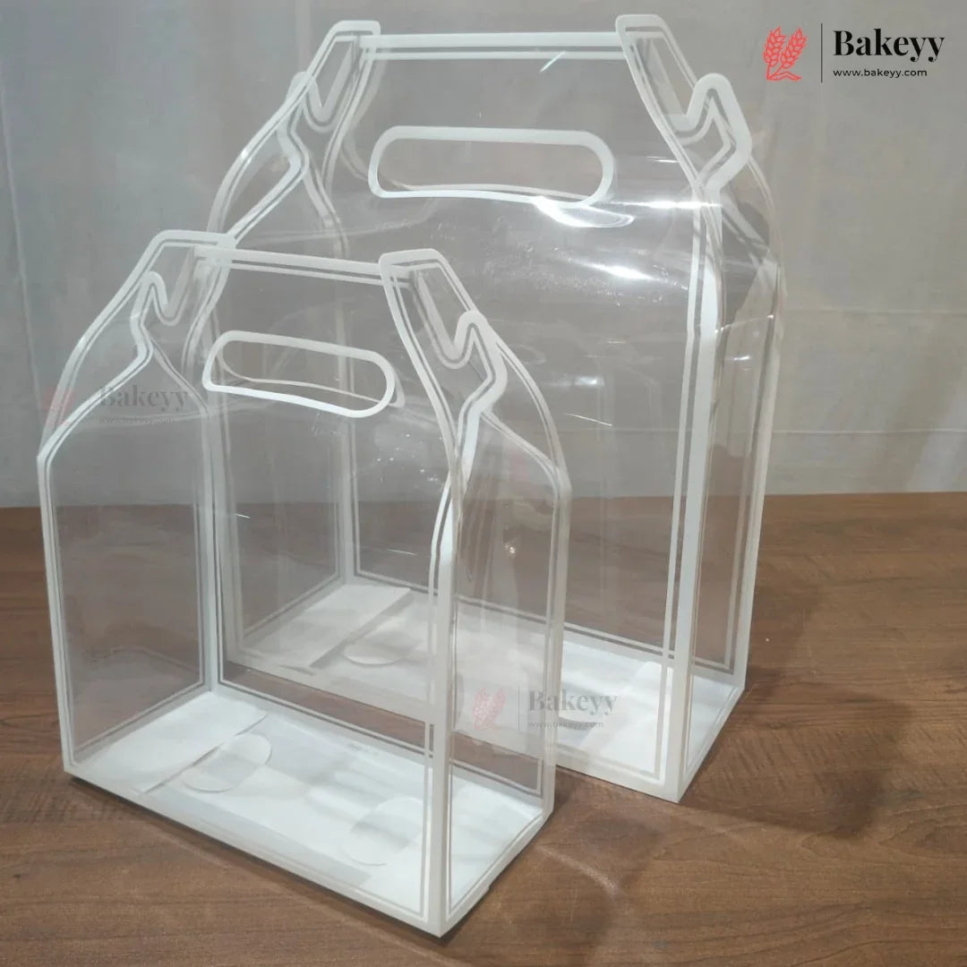 Transparent PVC Carry Bag with Handle | Black & White Border | 2 Sizes Available | Pack of 12