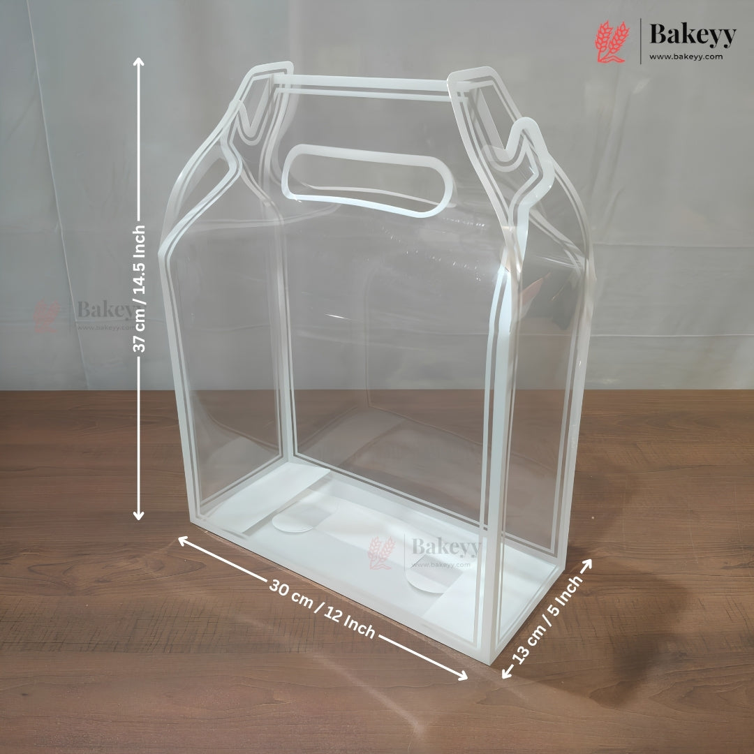 Transparent PVC Carry Bag with Handle | Black & White Border | 2 Sizes Available | Pack of 12