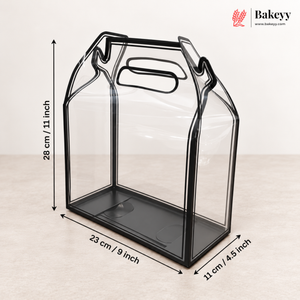 Transparent PVC Carry Bag with Handle | Black & White Border | 2 Sizes Available | Pack of 12