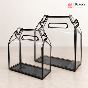 Transparent PVC Carry Bag with Handle | Black & White Border | 2 Sizes Available | Pack of 12