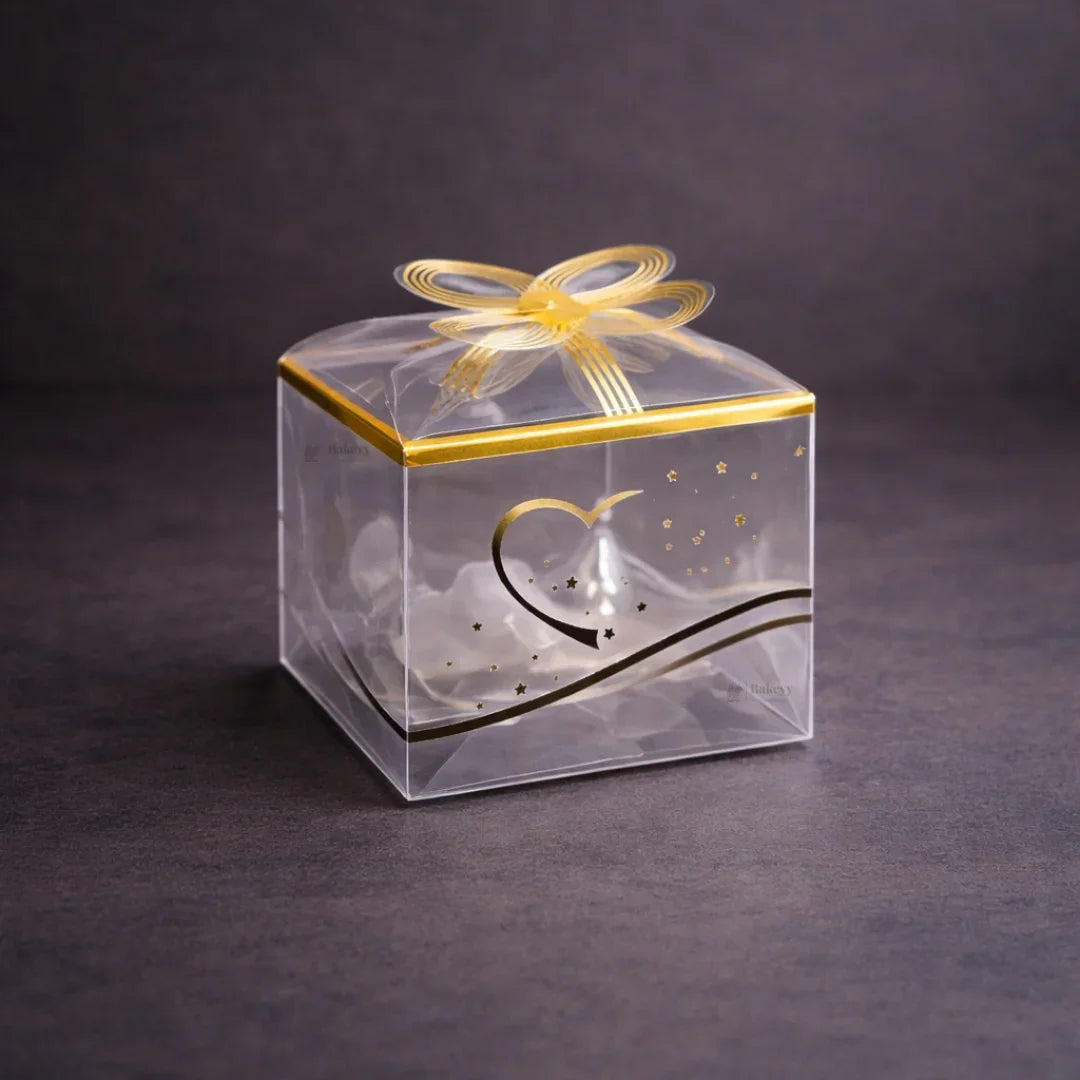 Transparent PVC Gift Box with Gold Bow Top | Premium Clear Goodie Box | Pack of 10