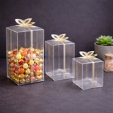 Transparent PVC Gift Box with Gold & Silver Bow Top | Premium Clear Goodie Box | 3 Sizes Available | Pack of 10