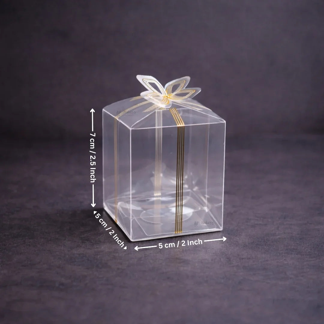 Transparent PVC Gift Box with Gold & Silver Bow Top | Premium Clear Goodie Box | 3 Sizes Available | Pack of 10