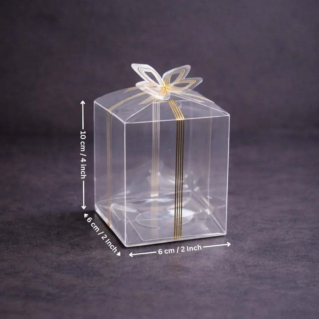 Transparent PVC Gift Box with Gold & Silver Bow Top | Premium Clear Goodie Box | 3 Sizes Available | Pack of 10