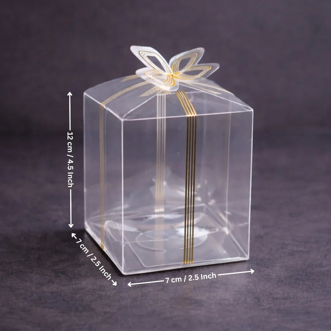 Transparent PVC Gift Box with Gold & Silver Bow Top | Premium Clear Goodie Box | 3 Sizes Available | Pack of 10