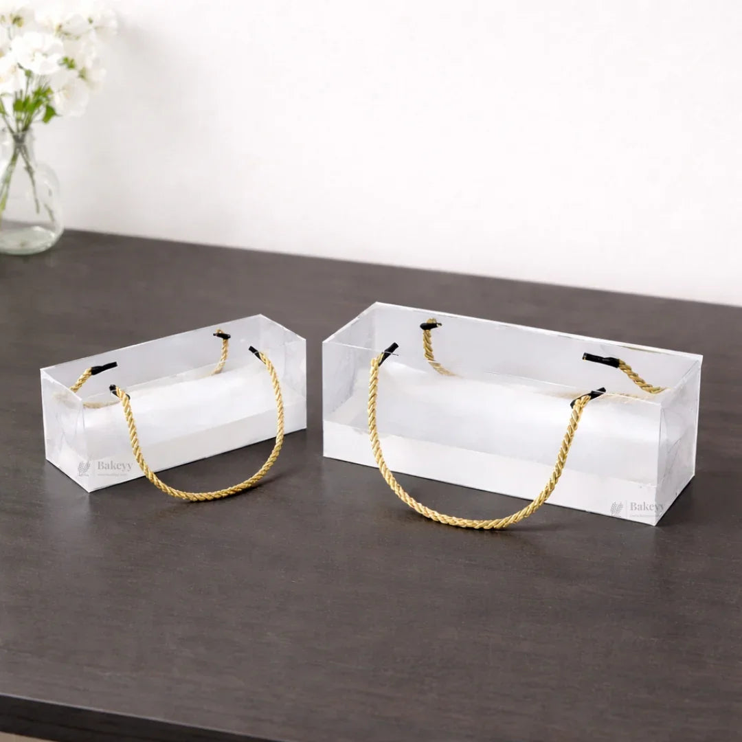 Transparent PVC Window Gift Box with Rope Handle | Premium Display Packaging for Hampers & Chocolates | 2 Size Options | Pack of 10