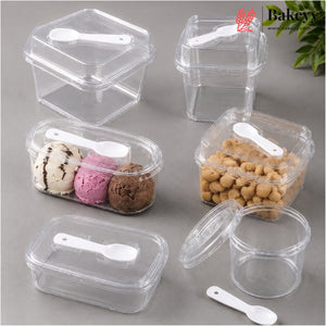 Transparent Plastic Serving & Storage Container with Spoon | Multiple Capacities | Pack of 50
