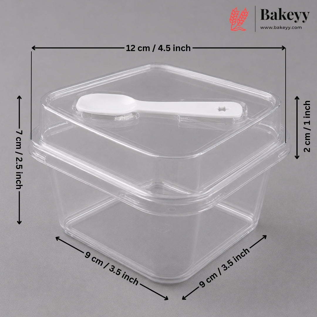 Transparent Plastic Serving & Storage Container with Spoon | Multiple Capacities | Pack of 50