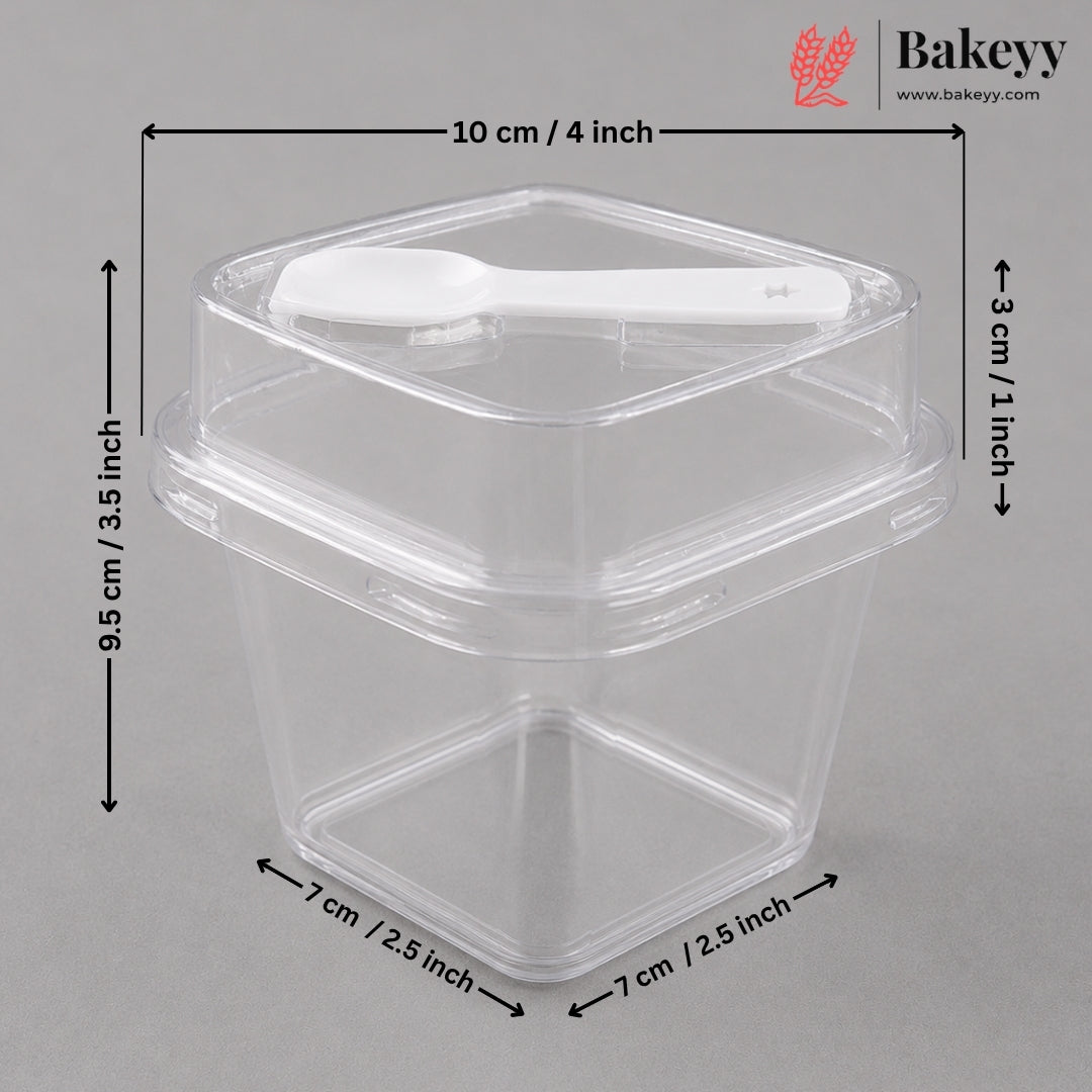 Transparent Plastic Serving & Storage Container with Spoon | Multiple Capacities | Pack of 50
