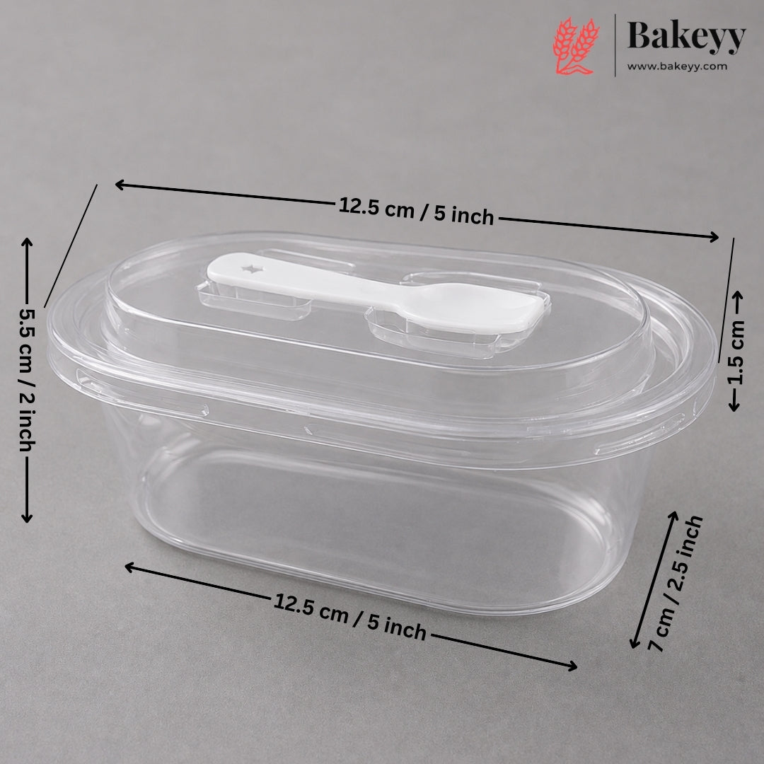 Transparent Plastic Serving & Storage Container with Spoon | Multiple Capacities | Pack of 50