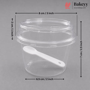 Transparent Plastic Serving & Storage Container with Spoon | Multiple Capacities | Pack of 50