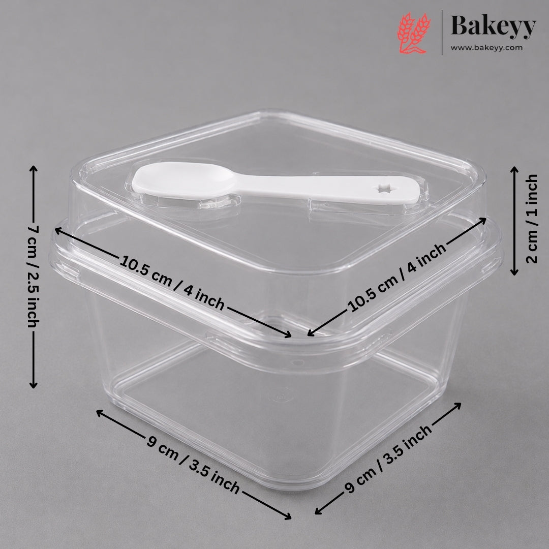 Transparent Plastic Serving & Storage Container with Spoon | Multiple Capacities | Pack of 50