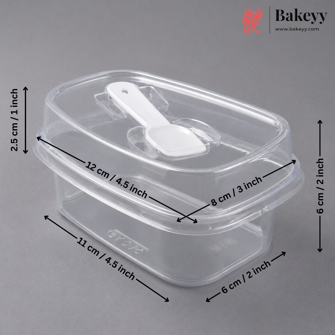 Transparent Plastic Serving & Storage Container with Spoon | Multiple Capacities | Pack of 50