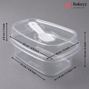 Transparent Plastic Serving & Storage Container with Spoon | Multiple Capacities | Pack of 50