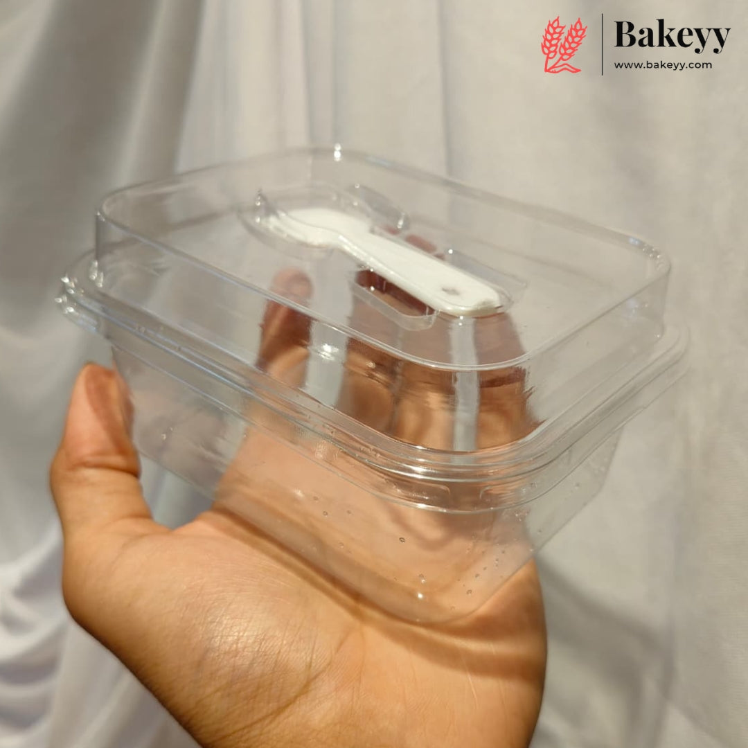 Transparent Plastic Serving & Storage Container with Spoon | Multiple Capacities | Pack of 50
