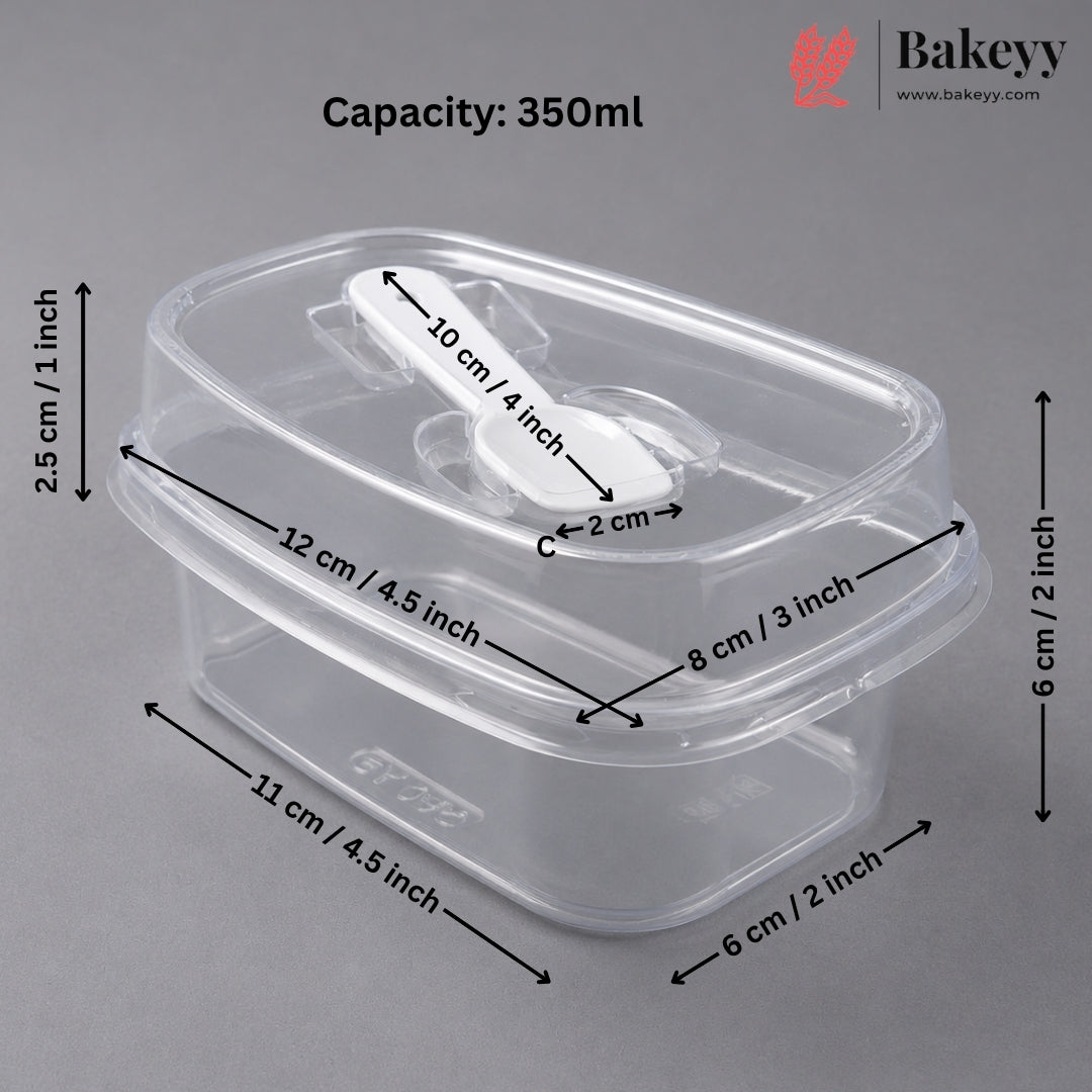 Transparent Plastic Serving & Storage Container with Spoon | Multiple Capacities | Pack of 50