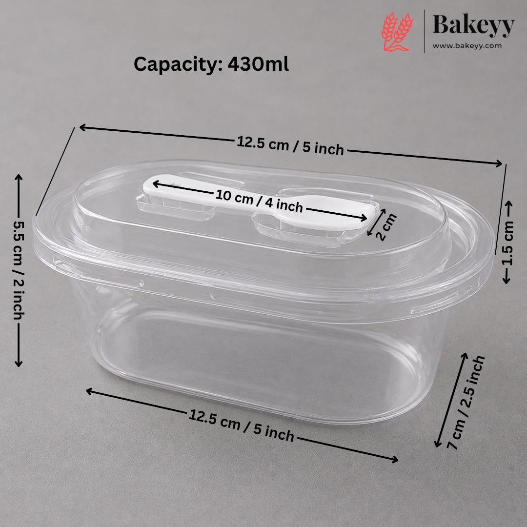 Transparent Plastic Serving & Storage Container with Spoon | Multiple Capacities | Pack of 50