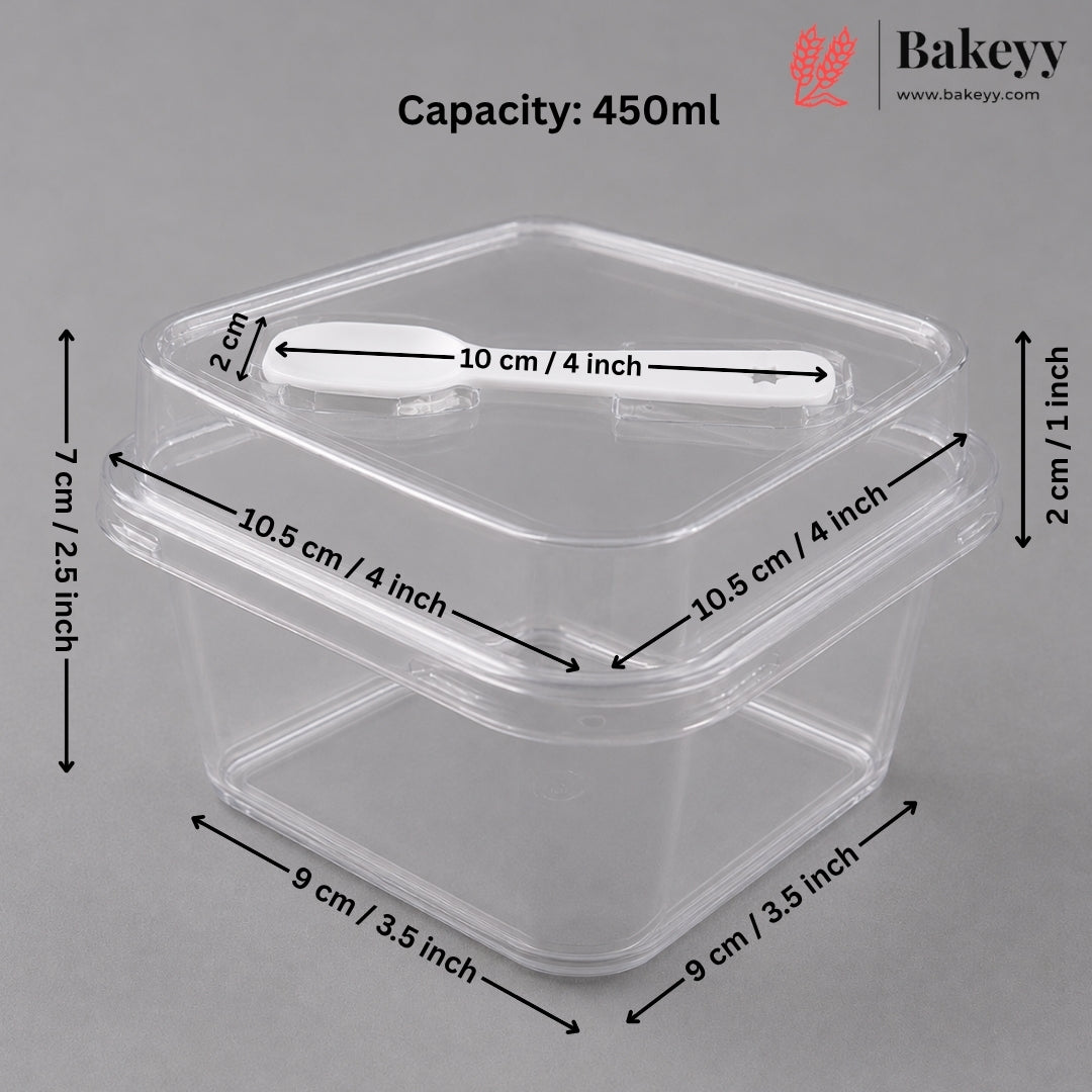 Transparent Plastic Serving & Storage Container with Spoon | Multiple Capacities | Pack of 50