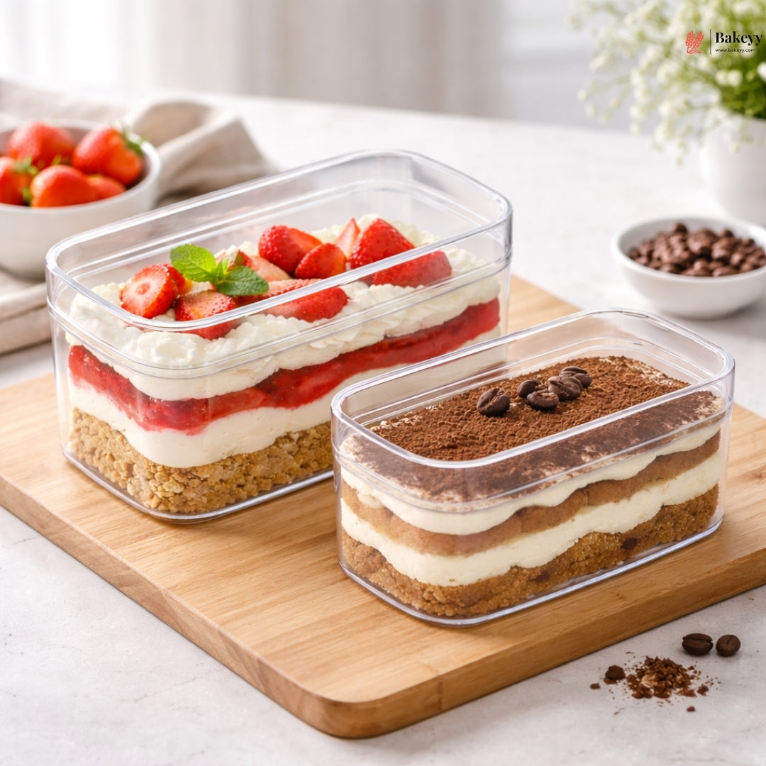 Acrylic Transparent Rectangular Box with Lid | Clear Storage & Dessert Box | 2 Sizes Available | Pack of 6