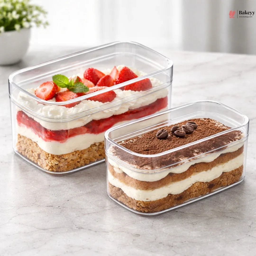 Acrylic Transparent Rectangular Box with Lid | Clear Storage & Dessert Box | 2 Sizes Available | Pack of 6