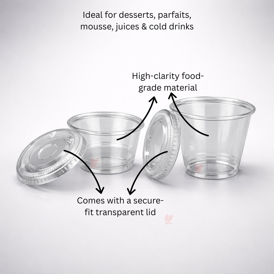 60ml & 90ml - Transparent Dessert Cup with Lid | Clear Disposable Cup | Dessert Packaging | Pack of 100